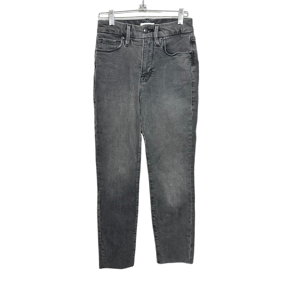 Good American Women’s Sz 00/24 Good Classic Raw Hem Slim Jeans Faded Black